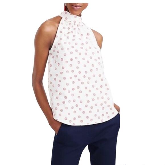 J Crew cherry print white halter tie neck sleeveless lined  tank 00 - Picture 3 of 8